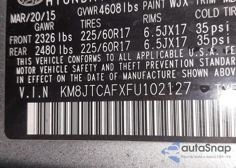 2015 Hyundai Tucson Gls from USA, damaged, VIN KM8JTCAFXFU102127